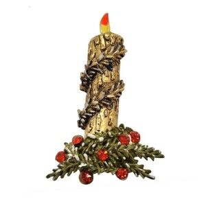 Christmas Candle Pin Red Rhinestone Enamel Brooch Mode-Art Vtg Costume Jewelry